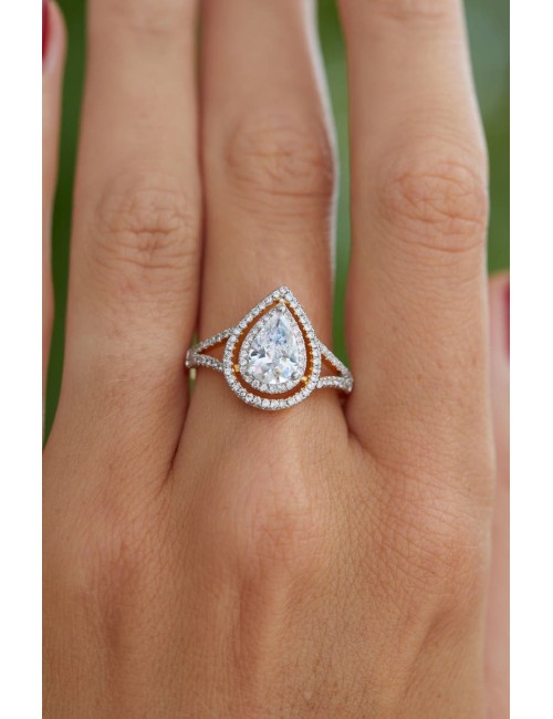 SAVVY CIE JEWELS Bague Double Halo CZ en Forme de Poire