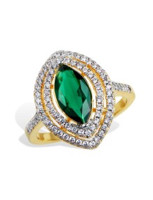 SAVVY CIE JEWELS Bague Marquise Vert CZ Double Halo