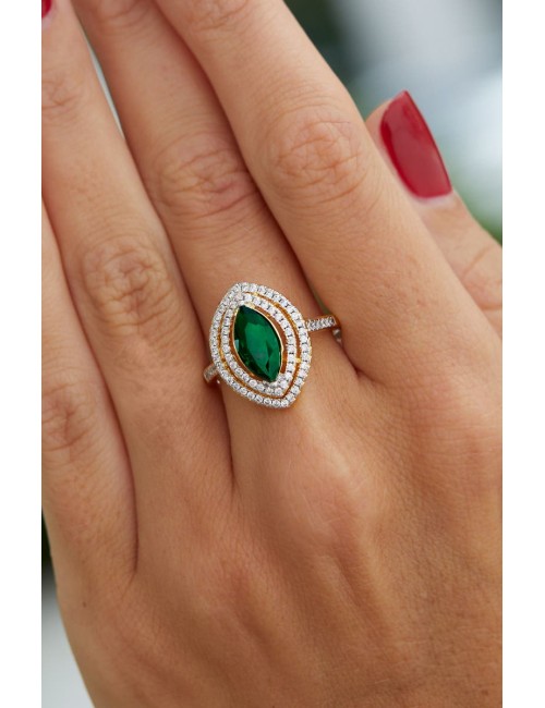 SAVVY CIE JEWELS Bague Marquise Vert CZ Double Halo