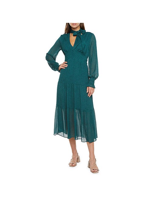 Robe mi-longue taille empire Ryegrass à manches longues