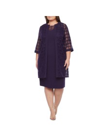 Maya Brooke Plus 34 Sleeve Windowpane Lace Jacket Dress